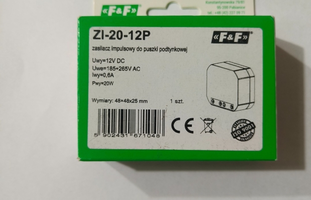 Zasilacz impulsowy do puszki podtynkowej  , Zasilacz impulsowy ZI-20-12P - Zdjęcie 2