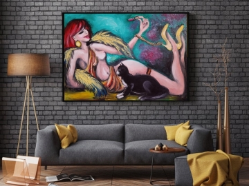 Zdjęcie: Kobieta z Kotem - sprzedam obraz olejny na płótnie