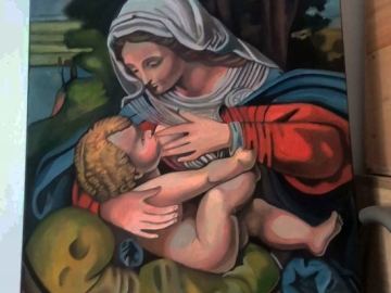 Zdjęcie: Sprzedam obraz malowany ręcznie - Matka boska karmiąca- 50 na 70 cm